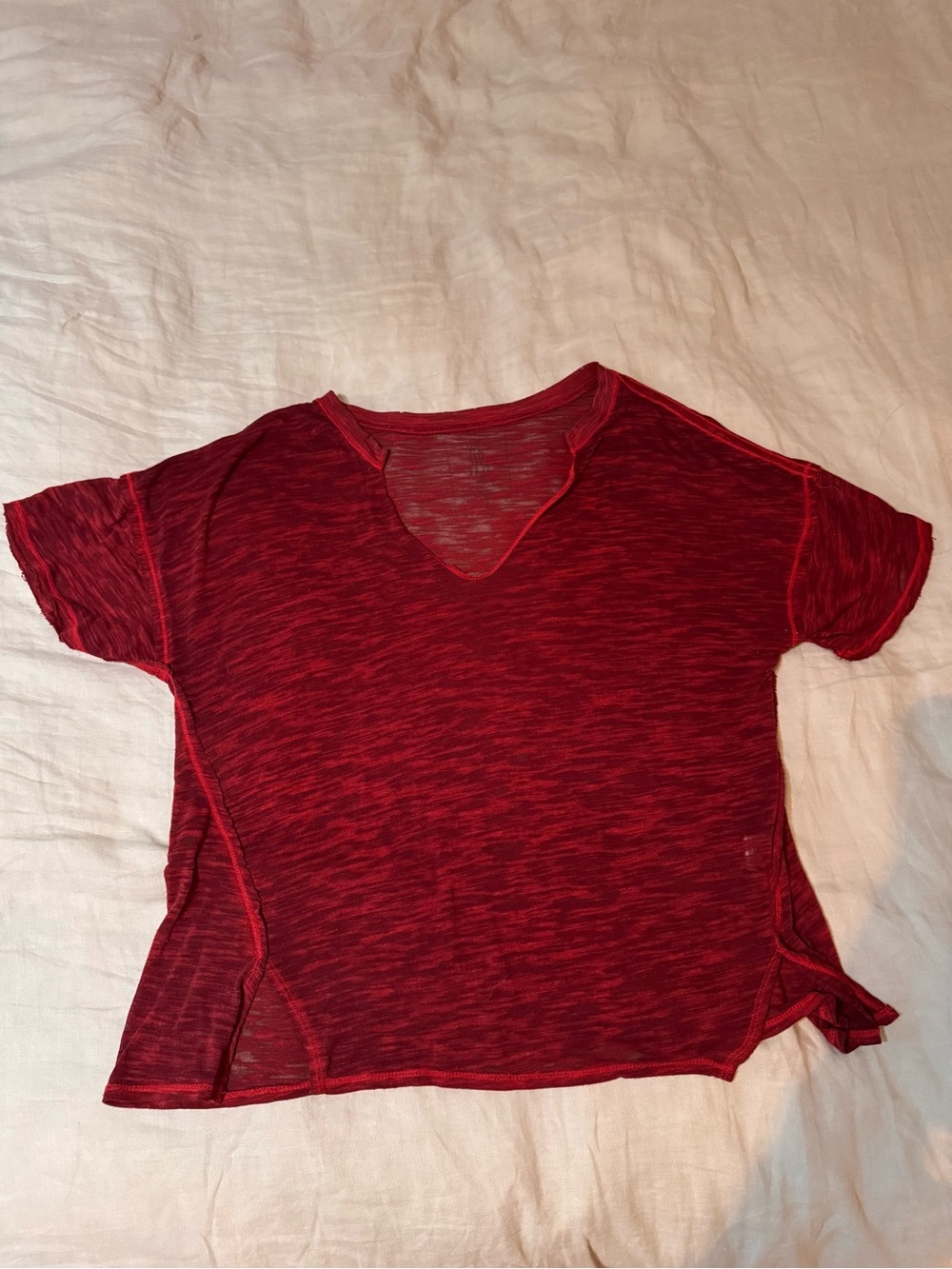 Free People Marled Red V-Notch Short Sleeve Tee